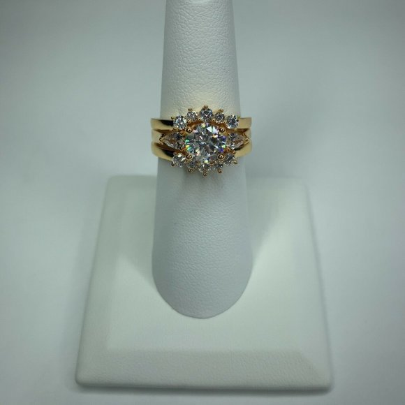 14K Gold Plated Sterling Silver Round Cubic Zirconia CZ Swirl Bridal Set… - Picture 6 of 8